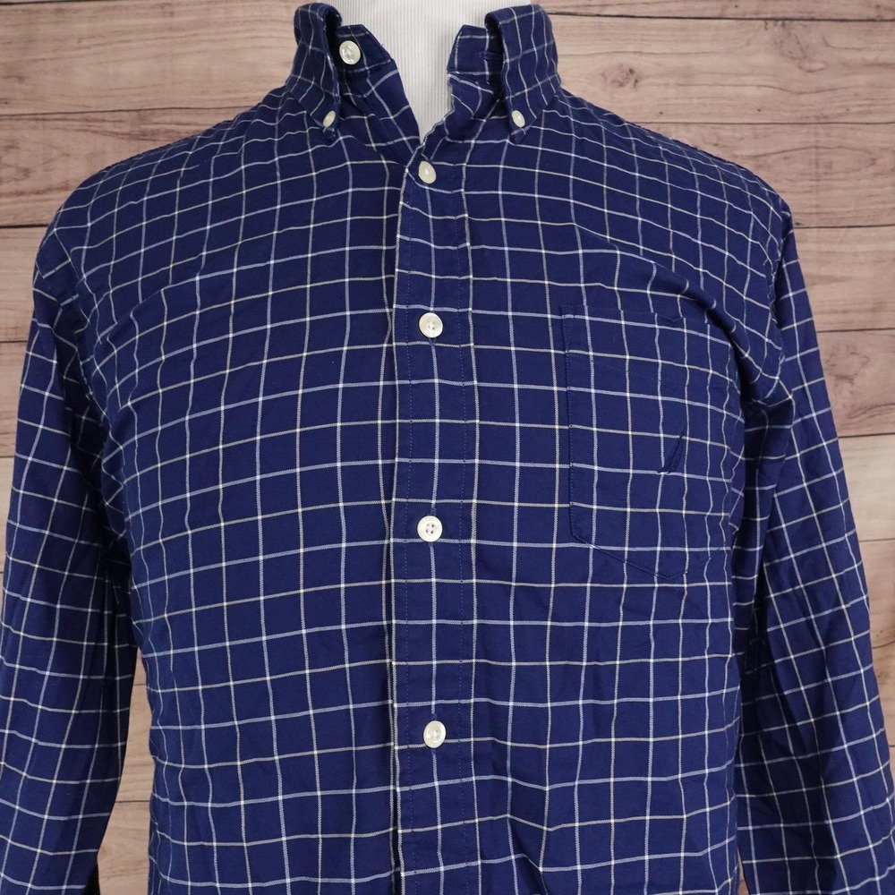 Nautica Shirt Mens L Blue Check Long Sleeve Button-Up Regular Fit Cotton